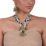 Gold Plated Sankranti Temple Green Onyx  Necklace Set