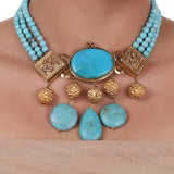 Gold Plated Sankranti Temple Turquoise Necklace Set
