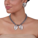 Silver Plated Sankranti Temple Labradorite Necklace Set