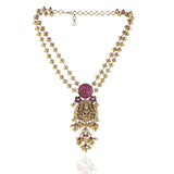 Gold Plated Deva Lakshmi Red Kundan Necklace Set