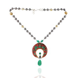 Gold & Silver Plated Mishran Marcasite Kundan Crescent Pendant Necklace