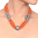 Silver Plated Dor Carnelian Beads Ghungroo  Necklace Set