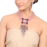 Silver  Plated Manihaar Rose Quartz Zircon Necklace Set