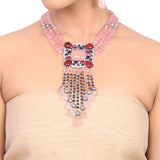 Silver  Plated Manihaar Rose Quartz Zircon Necklace Set