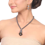 Silver Plated Dor Grey Black Necklace Set