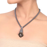 Silver Plated Dor Grey Black Necklace Set