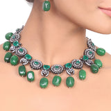 Silver Plated Manihaar Green Onyx Necklace Set