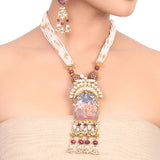Gold Plated Manihaar  Kundan Painting Necklace set