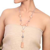 Silver Plated Dor Zircon Pink Coral Necklace Set