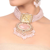 Gold Plated Manihaar Rose Quartz Necklace Set