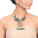 Gold Plated Manihaar Green Aventurine Necklace Set