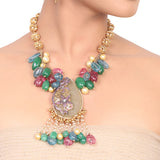 Gold Plated Manihaar Green Aventurine Necklace Set