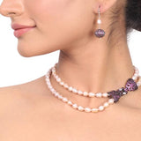 Black Plated Dor Pink Pearl Necklace Set
