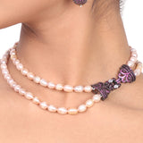 Black Plated Dor Pink Pearl Necklace Set