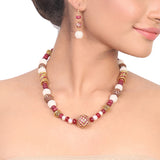 Gold Plated Dor Ruby Jade Necklace Set