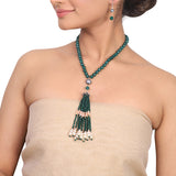 Silver Plated Dor Green Onyx Zircon Necklace  Set