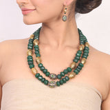 Gold Plated Dor Green Onyx Necklace Set