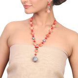 Silver Plated Dor Coral Zircon Necklace Set
