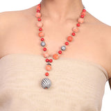 Silver Plated Dor Coral Zircon Necklace Set