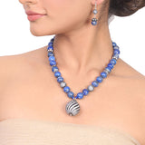 Silver Plated Dor Lapis Zircon Ball Necklace Set