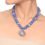 Silver Plated Dor Lapis Zircon Ball Necklace Set