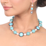Silver Plated Dor Turquoise Pearl Necklace Set