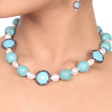 Silver Plated Dor Turquoise Pearl Necklace Set