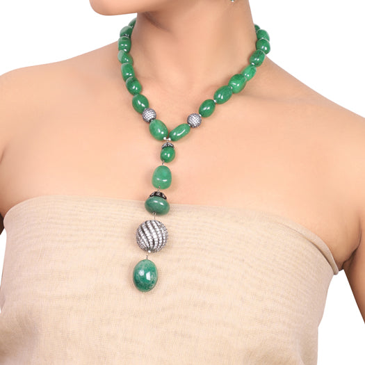 Silver Plated Dor Green Onyx Zircon ball  Necklace Set