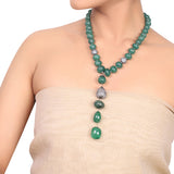 Silver Plated Dor Green Onyx  Zircon Necklace Set