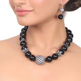 Silver Plated Dor  Zircon Black Onyx Necklace Set