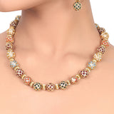 Gold Plated Dor Navrattan Beads Necklace Set