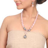 Silver Plated Dor Rose Quartz Zircon Ball Necklace Set