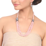 Silver Plated Dor Rose Quartz Zircon Necklace Set