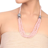 Silver Plated Dor Rose Quartz Zircon Necklace Set