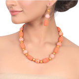 Gold Plated Dor Carved Coral Necklace Set