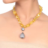 Silver Plated Dor Yellow Agate Necklace Set