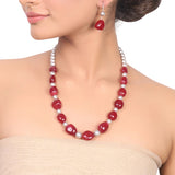 Silver Plated Dor Ruby Grey Necklace Set