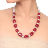 Silver Plated Dor Ruby Grey Necklace Set