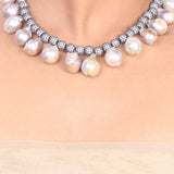 Silver Plated Samastham Baroque Pearls Zircon Beads Necklace Set