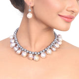 Silver Plated Samastham Baroque Pearls Zircon Beads Necklace Set