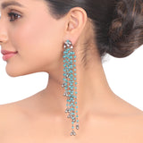 Silver Plated Kundala Aqua Jade Tassel Earrings