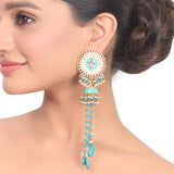 Gold Plated Kundala Turquoise Tassel Jhumki Earrings