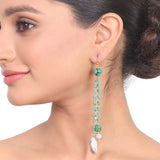 Gold Plated Kundala Turquoise Zircon Tassel Earrings