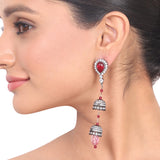 Silver Plated Kundala Garnet  Victorian Earrings