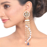 Gold Plated Kundala Blue Kundan Tassel Jhumki Earrings