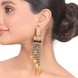 Gold Plated Kundala Blue  Kundan Tassel Jhumki Earrings