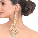 Gold Plated Kundala Kundan Fluorite Shoulder Duster Chandbalis
