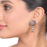 Silver Plated Kundala Zircon Pink Coral Earrings