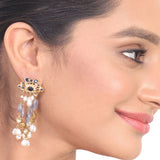 Gold Plated Kundala Blue Kundan Tassel  Earrings