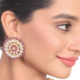 Gold Plated Red Green Kundan Peacock Necklace Set
